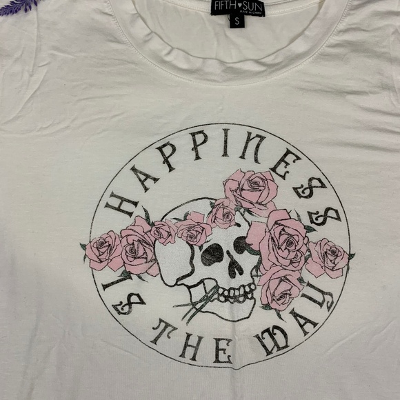 Fifth Sun Happiness Drapey Graphic Skull T-Shirt - Picture 3 of 8